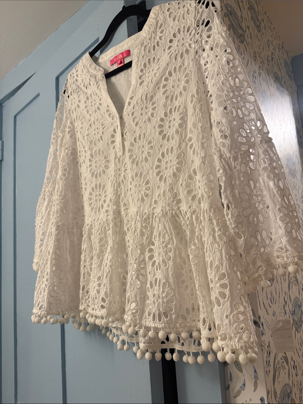 Lilly Pulitzer White Eyelet Tunic with Pom-Pom Trim - Picture 5 of 6